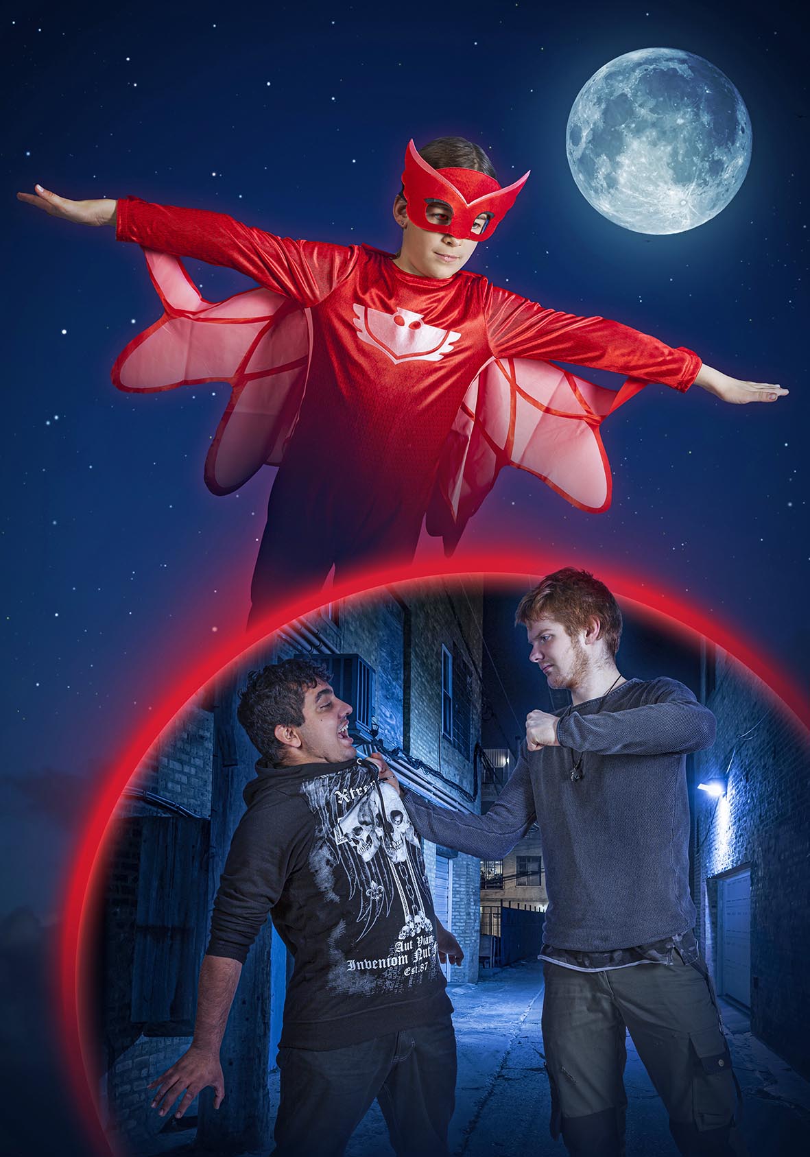 Lea als Eulette von den PJ Masks erspäht ein Verbrechen.